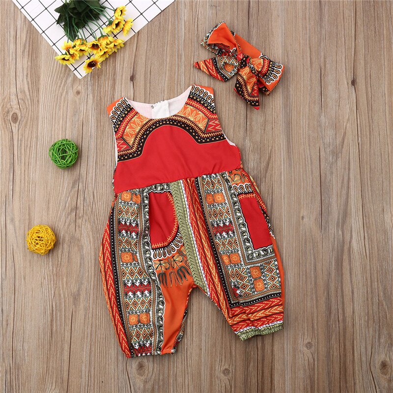 Style Infant Baby Girls Kids African Jumpsuit ClothesToddler Rompers Outfit: Red / 12M