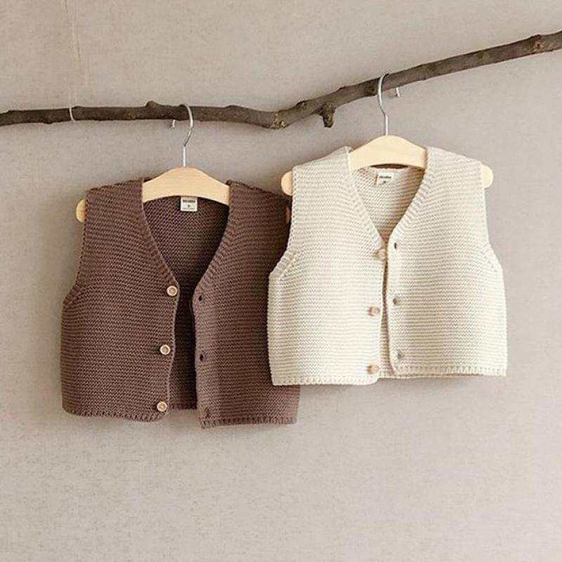 herbst Neue Baby Mädchen Weste Einzelne Brust Baby Strickwaren V-ausschnitt Baby Jungen Ärmellose Pullover Kleinkind Baby Stricken Strickjacke