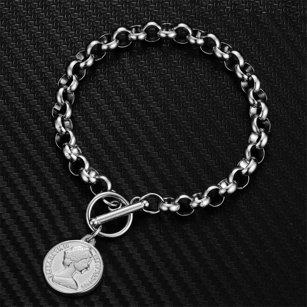 Moda ot fivela moeda beleza cabeça encantos pulseiras de aço inoxidável osso corrente link alternância pulseira para jóias femininas