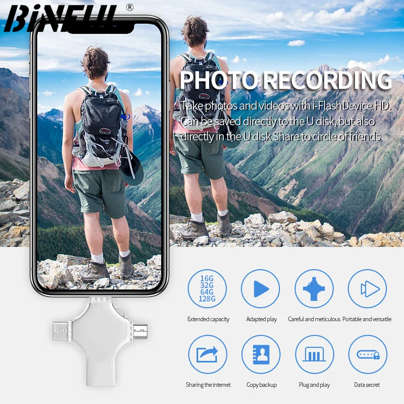 Memory Stick Flash Disk, Armazenamento Externo com Photo Type-C Mirco, iPhone, PC e iPad, Mais Dispositivos Compatíveis, 2TB, 1TB, Disco Flash 3.0