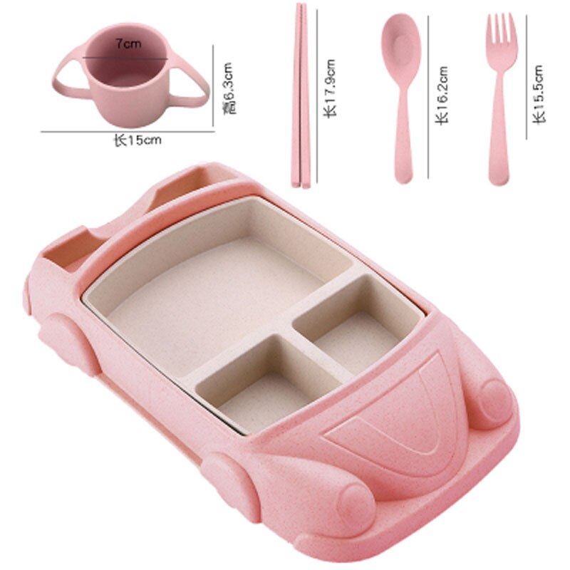 5 pcs/lot dessin animé mignon carré voiture Train avion bébé alimentation ensemble nourriture fruits plat plaque épaisse vaisselle Table plats pour enfants: Pink Car Set