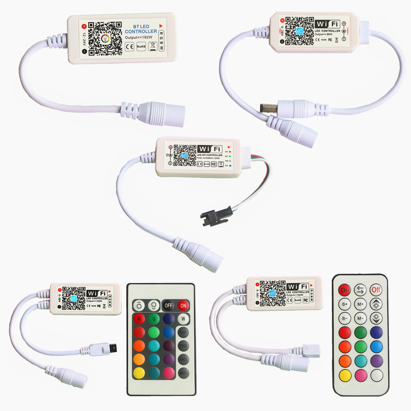 Led bluetooth wifi rgb pixel controller mini  dc12v med 24 nyckel  ir 21 nyckel rf fjärrkontroll för smd 5050 rgb rgbw  ws2812 led strip