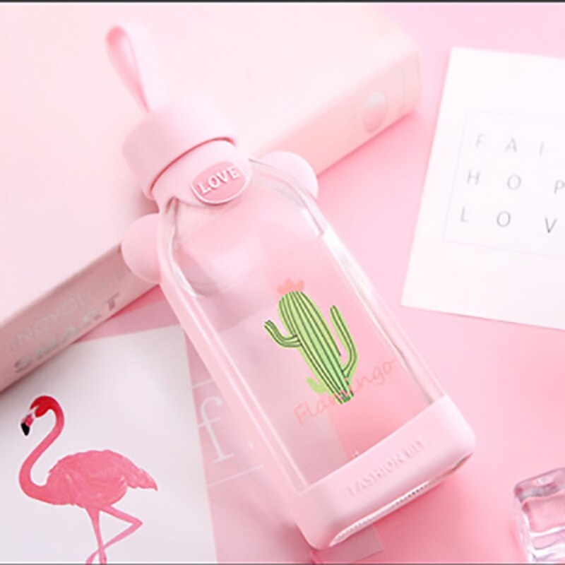 personality style glass bottle cherry blossom pattern transparent and pure and fresh and lovely girls: C