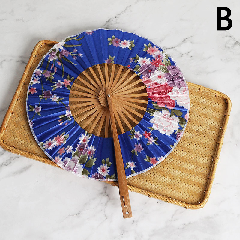 Japanese Sakura Flower Folding Hand Fan Round Circle Party Decor Wedding Hand Held Women Photo Prop Tool Art Craft: B