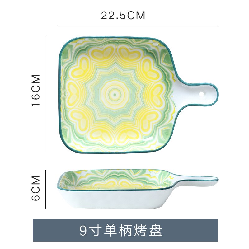 9" Bohemian Ceramic Square Salad Plates Dish Porcelain Baking Tray Dinner Plates Western Dish Japanese Household Dishware Plate: C