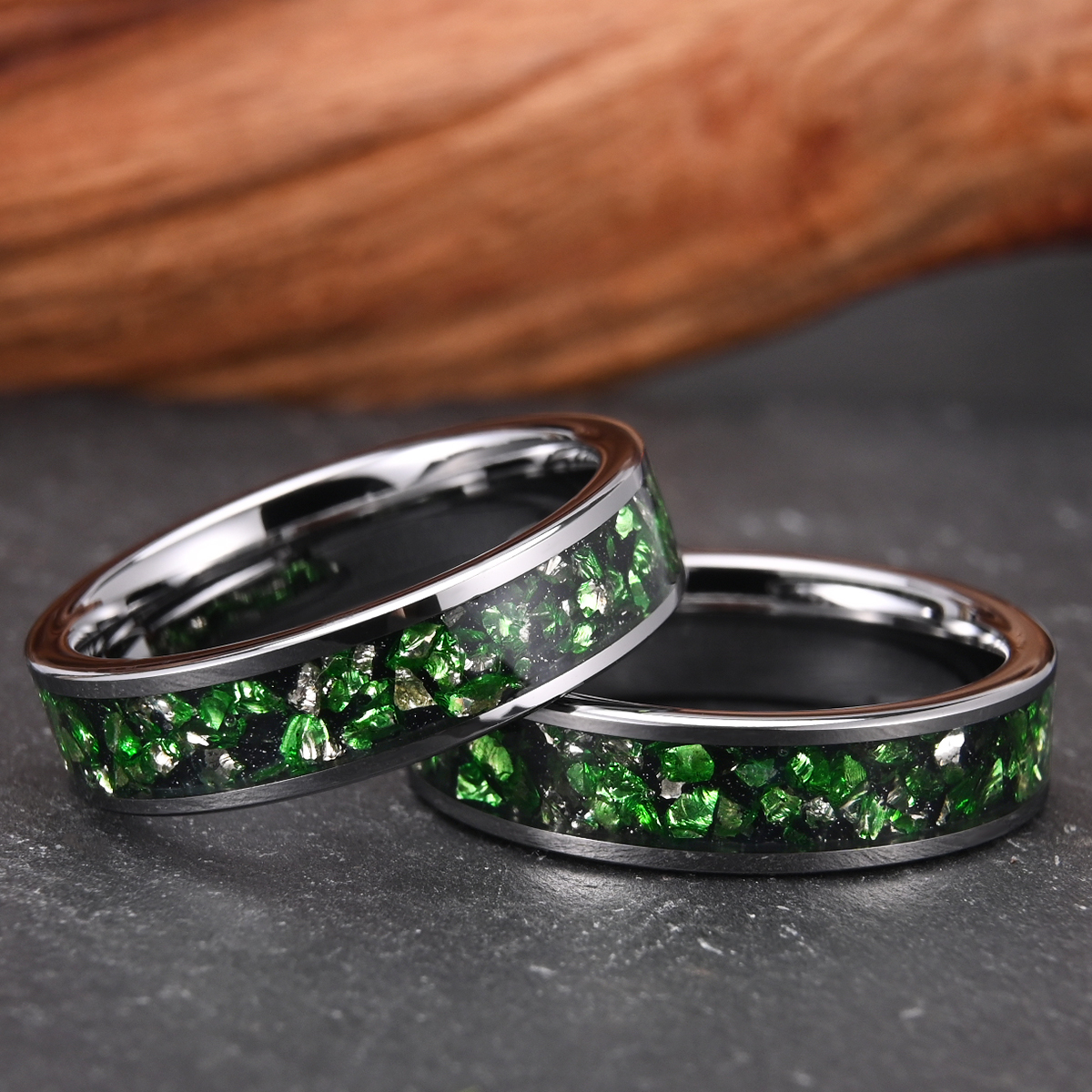 Anelli da uomo e da donna in carburo di tungsteno da 6mm con fedi nuziali da donna con pietre preziose verdi alla moda e comodi da indossare