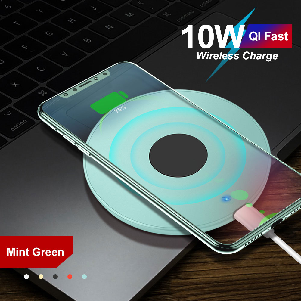 10w qi rask trådløs lading for iphone 11 pro x xs max xr for samsung  s8 s9 s10 pluss note 10 9 ladeplate trådløs lader: Grønn
