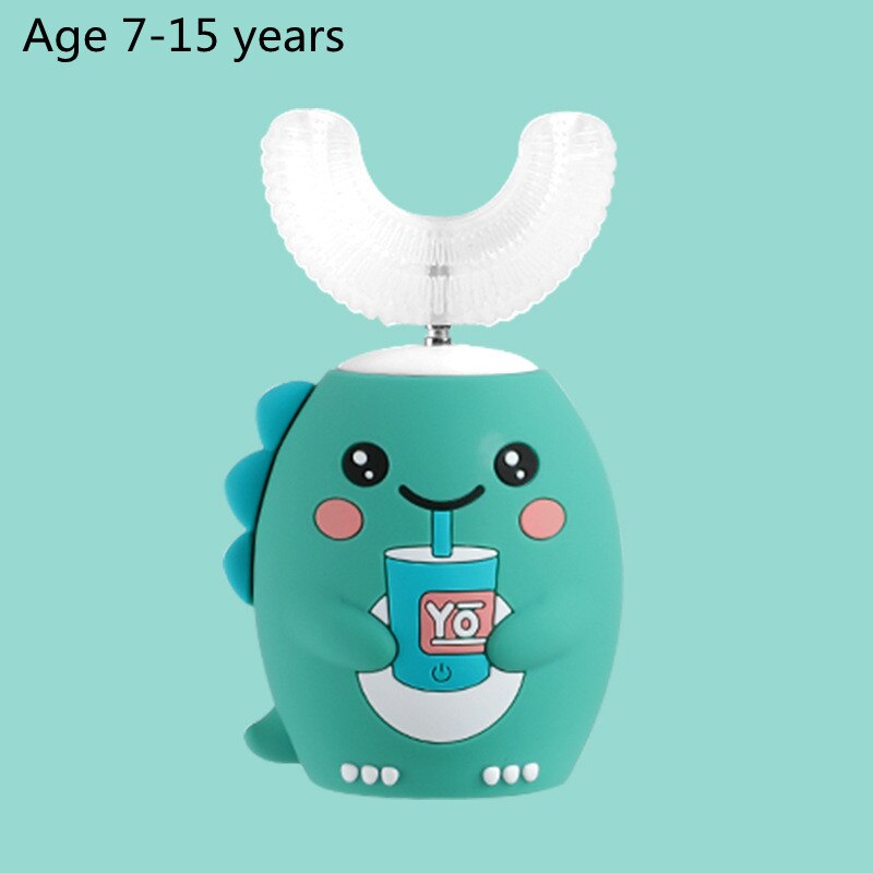 Electric Toothbrush for Kids Children Automatic Sonic U Shaped Brush Head Smart 360 Degrees Escova De Dentes Elétrica Infantil: R2 Green 7-15