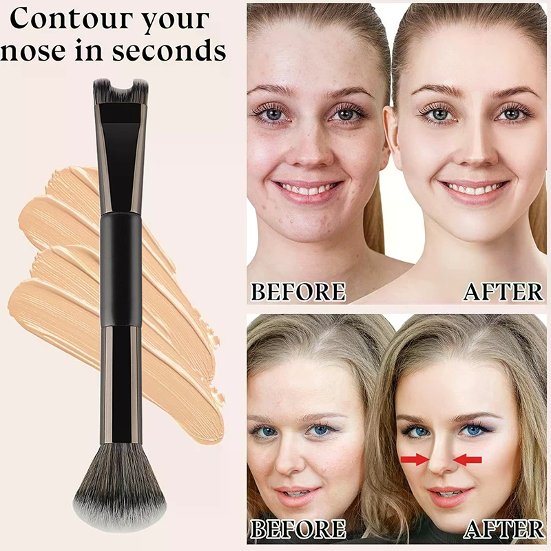 U-förmiger Make-up-Pinsel mit doppelter Kopf-Nasenkontur zum Modellieren und Definieren von Foundation-Highlighter-Pinsel, Nasenschattenpinsel