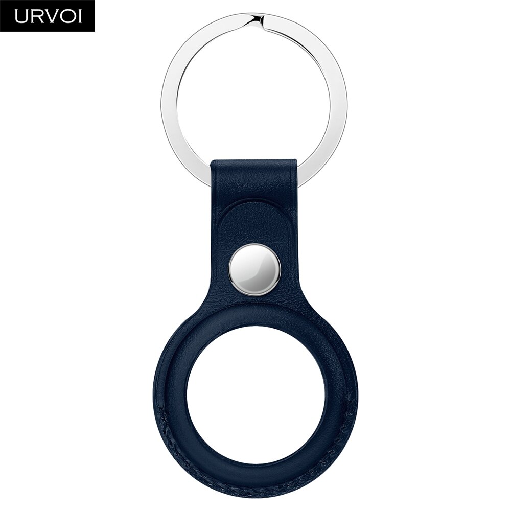 URVOI Leather Key Ring for AirTag Protective Cover Secure Holder with ring Location Tracker Silicone Case With stainless steel