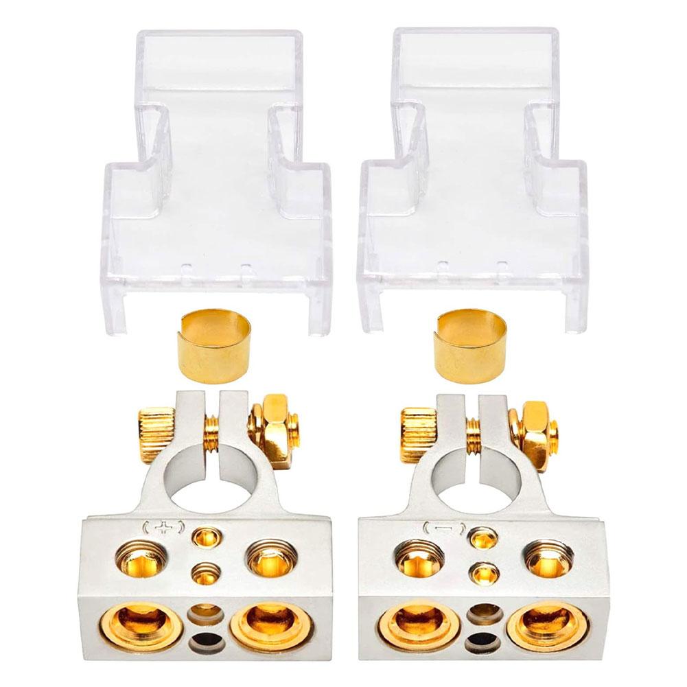 Car Battery Terminal Connectors Kit AWG Positive Negative Battery Terminal Clamp Connector With 2 Clear Covers Shims