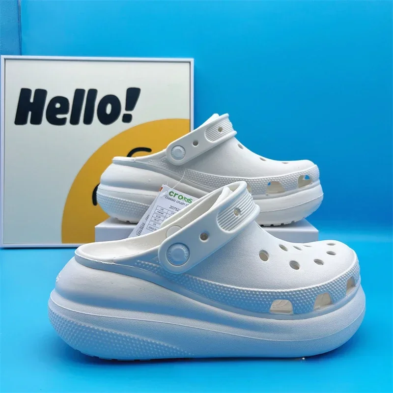 Sandales nuage respirantes à trous bouffants Crss – Chaussures blanches à plateforme toutes saisons pour femmes pour le style de rue/plage: Beige / 40