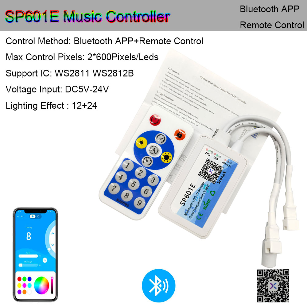 Ws2811 ws2812b controlador bluetooth/wifi/música ws2812 inteligente rgb led pixels controlador de tira sp107e sp108e sp110e t1000s DC5-24V: Branco