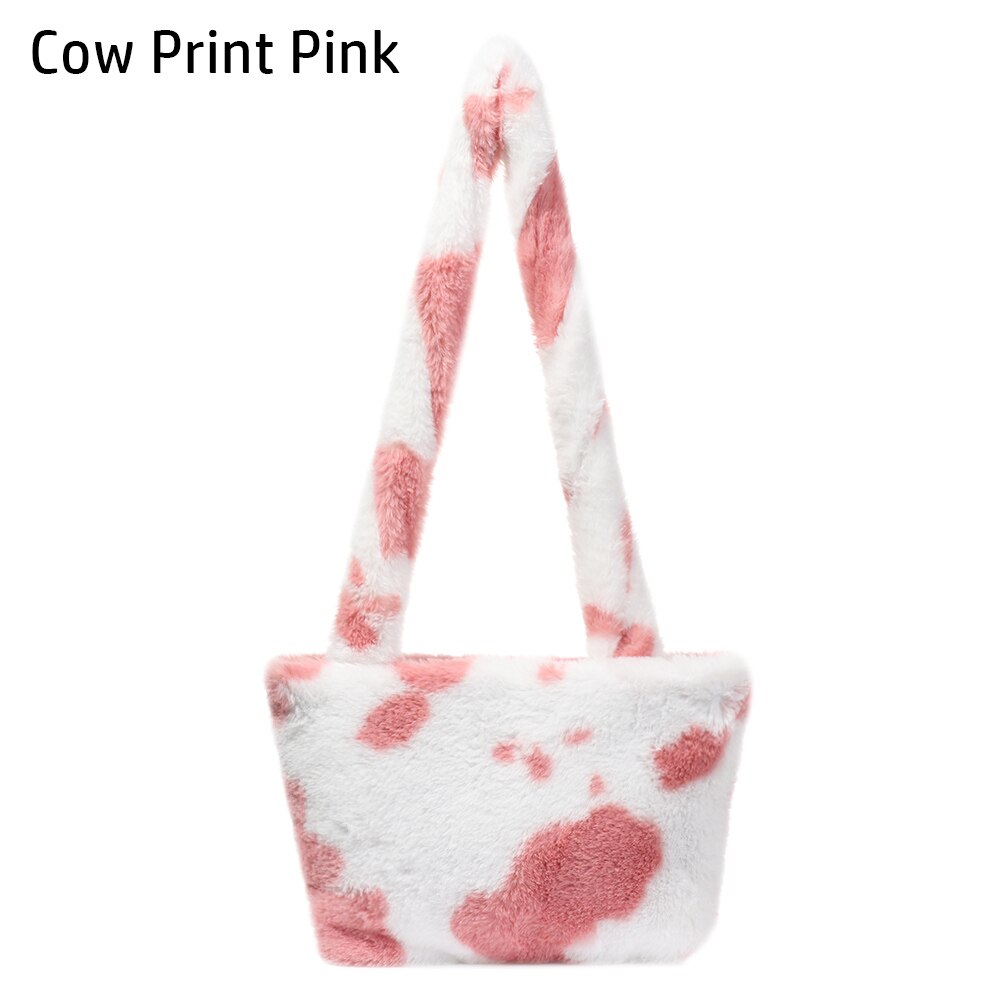 Flauschige plüsch-beuteltasche, schultertasche mit kuhmuster, Kupplung-handtasche, tragetasche aus kunstpelz, umhängetasche, Bote Tasche: Kuhmuster rosa
