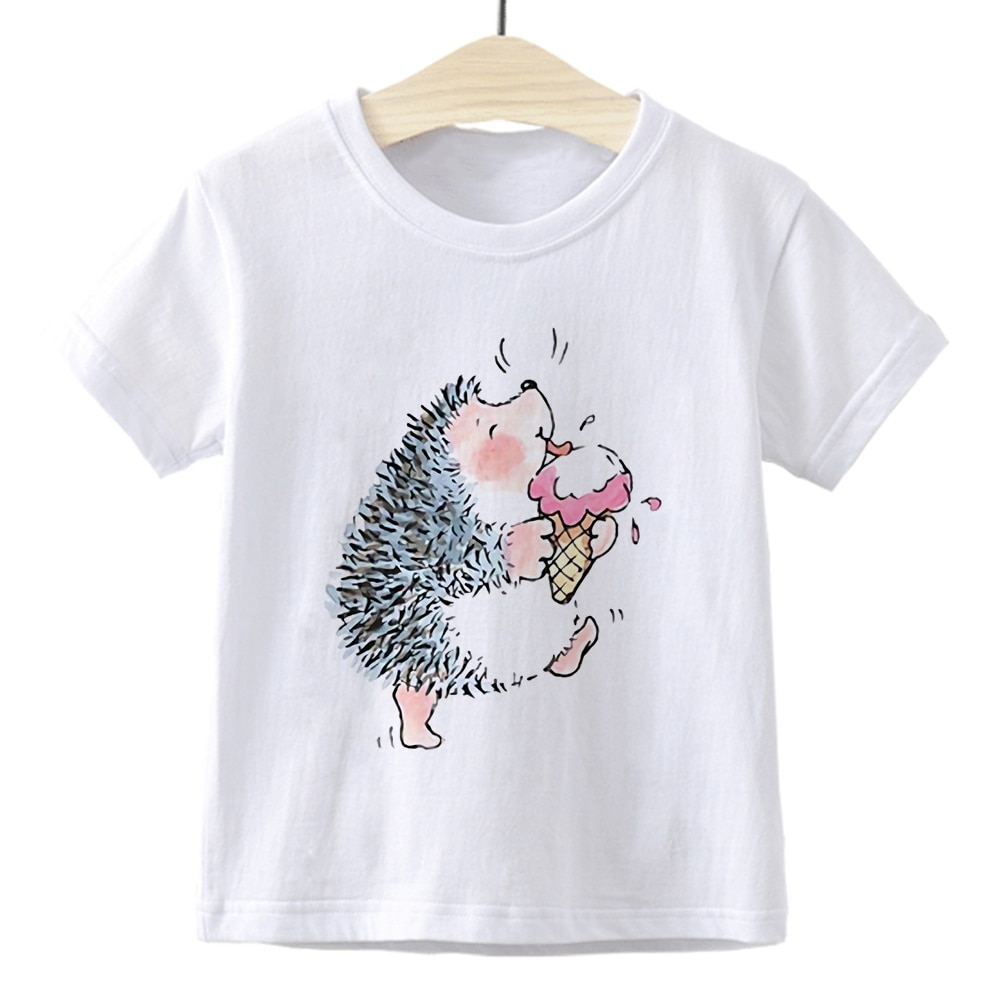 Kawaii druck igel freundlicher t-Shirt Baby junge mädchen kurzen ärmeln oben sommer lässig Super weiche weiß ulzzang freundlicher t-Shirt