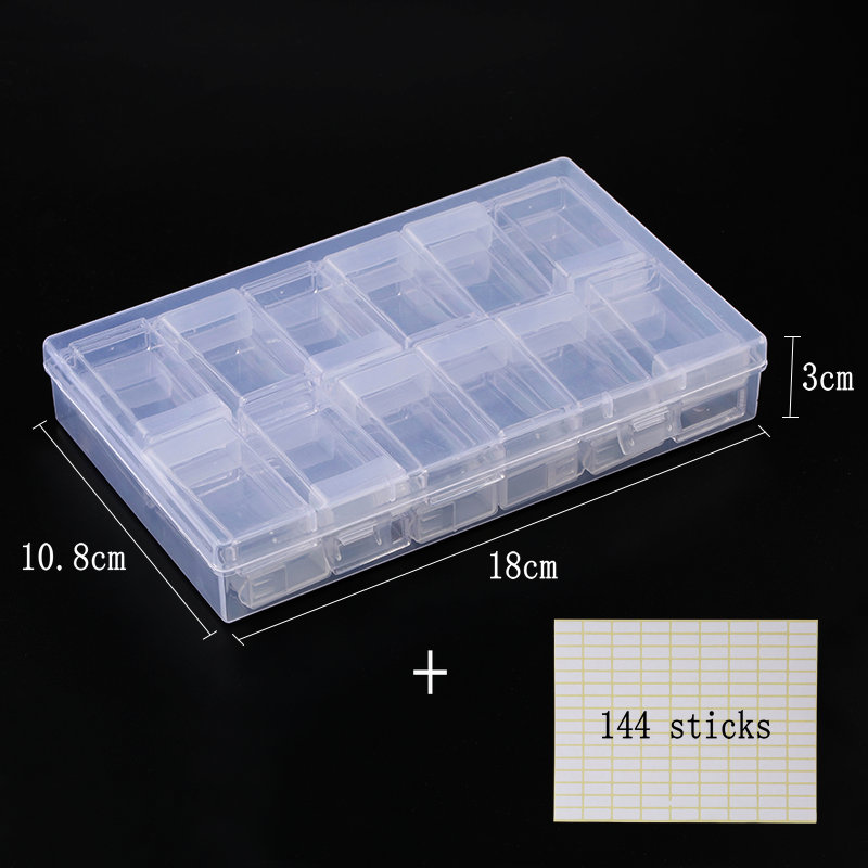 Plastic Container Storage Box Diamond Painting Accessories with Bottles Diamant Painting Box Holder jewelry rectangle Box Case: 24 pieces