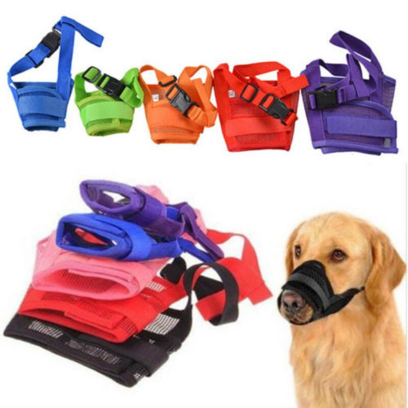 SOFT Nylon Adjustable ANTI Bite Bark DOG SAFETY MUZZLE Breathable Mesh MUZZEL