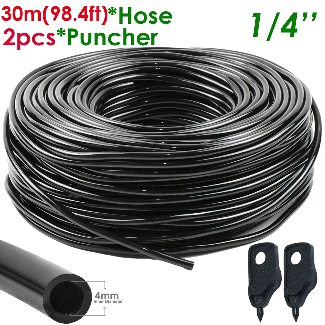 KESLA 10m-30m Garden Watering Hose Pipe 4/7mm w/ 2pcsHole punchers fit Drip Irriagtion Watering Kit System Greenhouses Balcony: 30m(98.4ft)