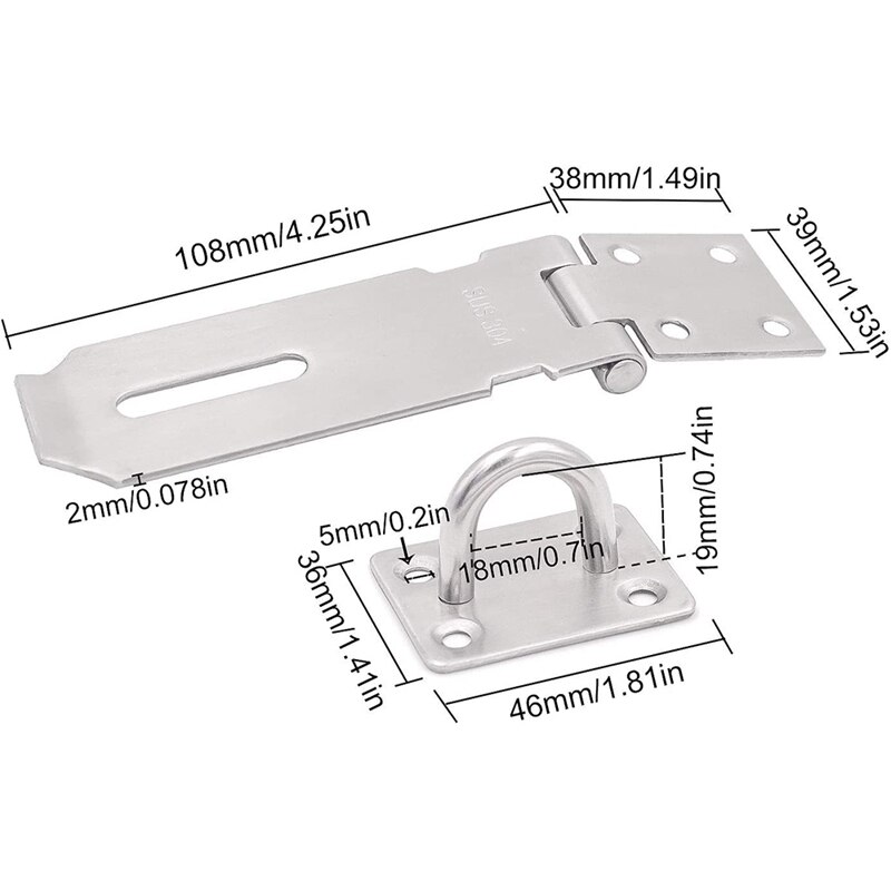 2PCS 4 Inch Padlock Hasp, Security Door Clasp Hasp Lock Latch, Door Gate Bolt Lock With Screws