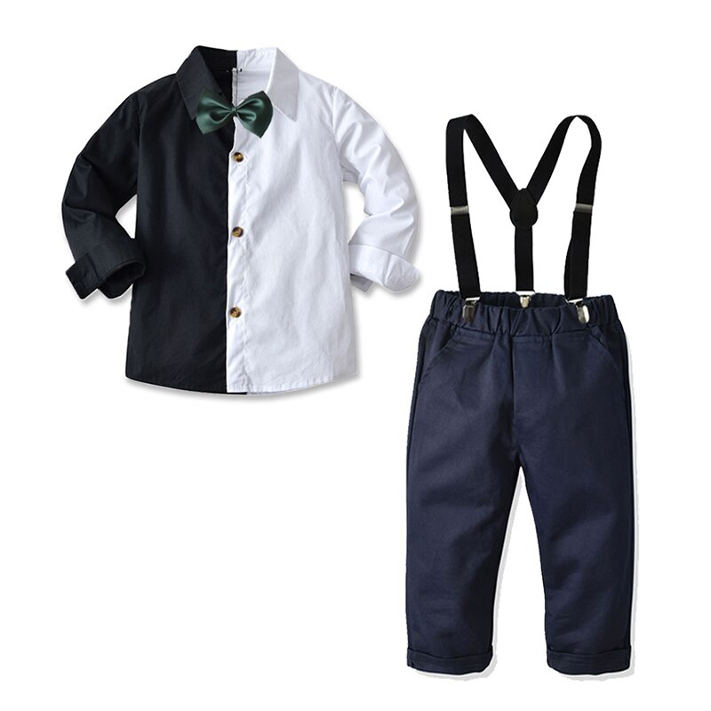 Baby Boys Clothes Sets Kids Gentleman Formal Dress Suit Bow Tie Shirt+Pants 4 PCS Children Wedding Party Costume 1-6 Years: 21B303 / 7T(140)