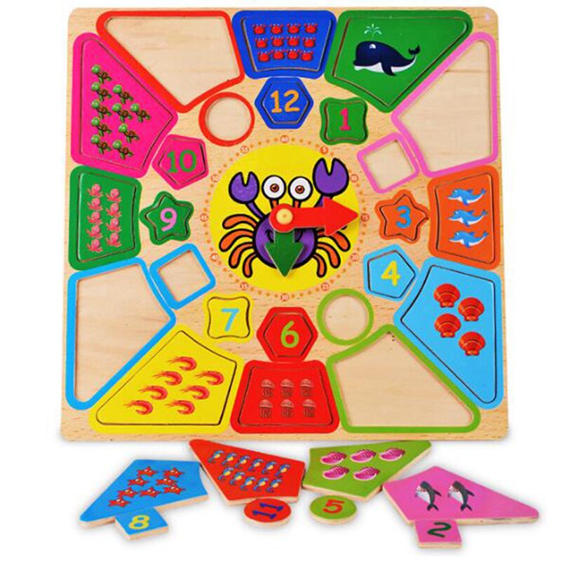 Multi-functional Wooden Early Education Cognitive Clocks For Children Disassembling Alarm Clocks Geometry Party Jigsaw Puzzle