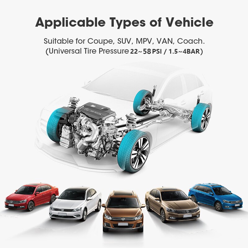 Jansite TPMS Wireless Car Tire Pressure Monitoring Intelligent System Solar Power Big LED Display with Built-in/External Sensor