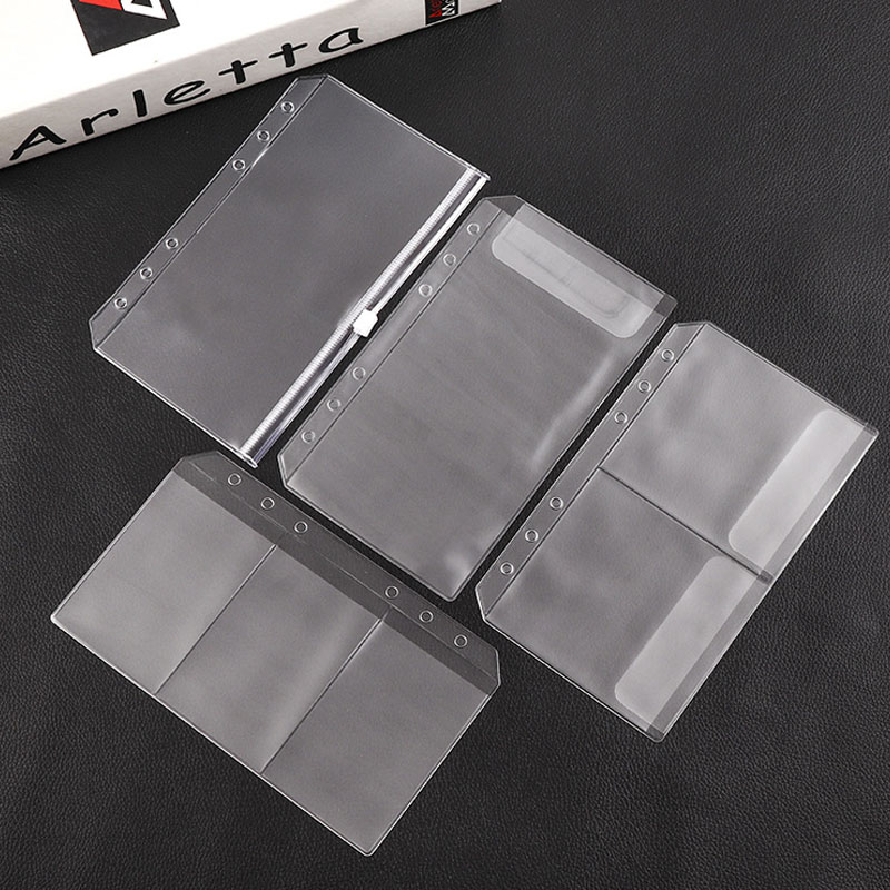 10pcs A6 PVC Binder Folder 6Holes Loose Leaf PVC Zip Bag Notebook Planner Collection Pouch Bag Self-Styled Zipper Waterproof Bag