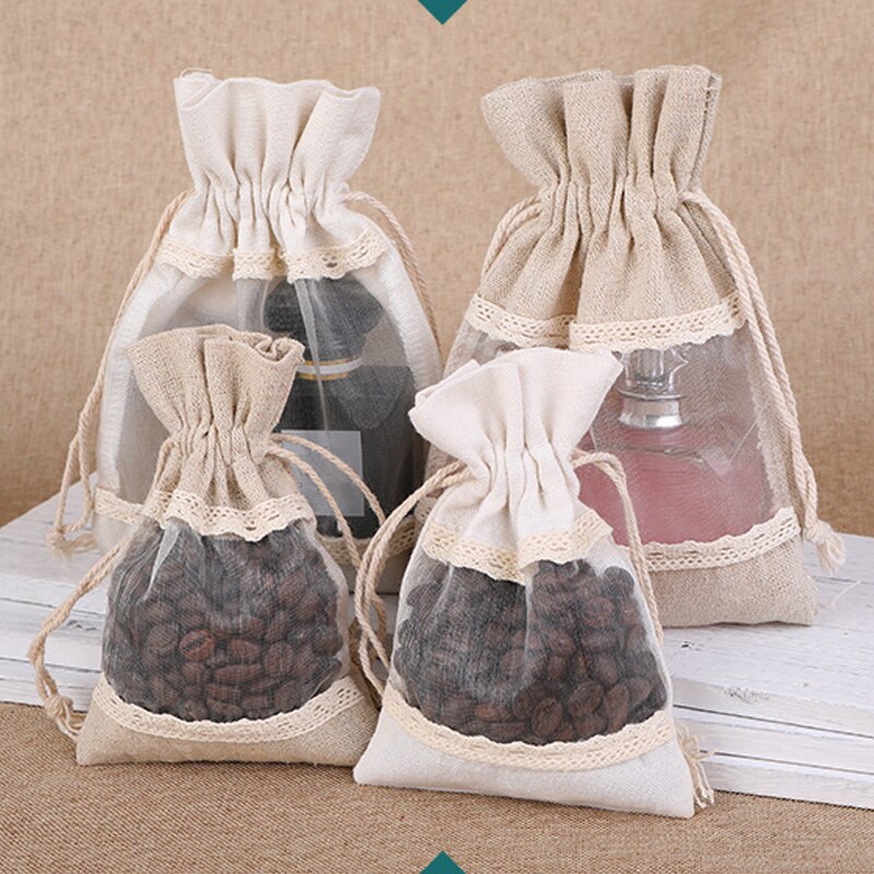 Bolsa de arpillera Natural con cordón, bolsas de yute para , embalaje de joyería, bolsas de boda con bolsa de caramelos, decoración para en casa