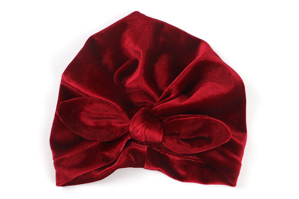 10 Kleuren Baby Hoofdbanden Rubber Oor Fluwelen Hoofdbanden Peuter Winter Warm Baby Tulband Beanie Hoed Elastische Head Band Hoofdtooi: Bourgondië