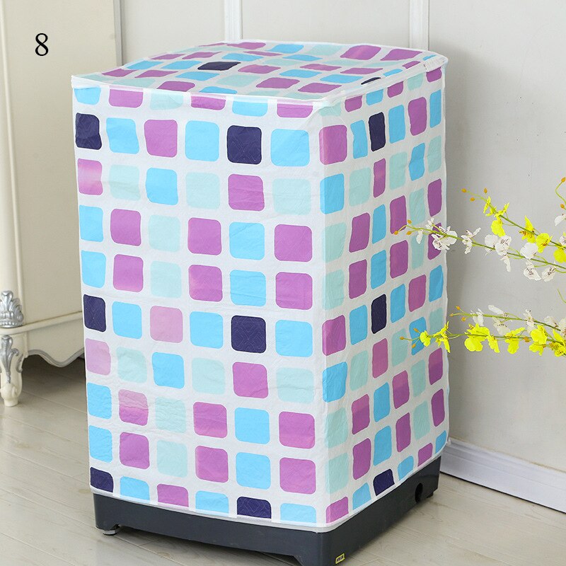 Thicken PEVA Washing Machine Cover Floral Plaid Print Sunscreen Dust Proof Cover Waterproof Case for Automatic Washing Machine: 8