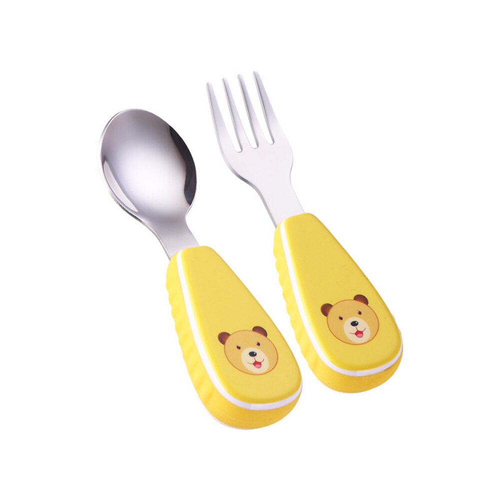 baby Feeding Spoon Fork Set Stainless Steel Toddler Infant Tableware Flatware Kids Cutlery with -Dust Box: A orange