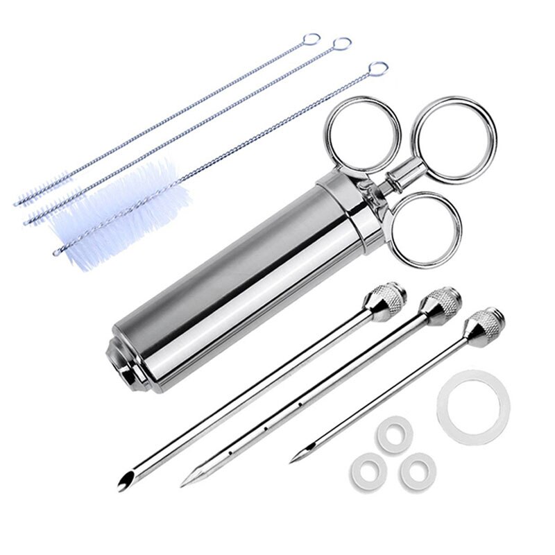 Bbq Olie Fles Borstel-Injector Spuit, marinade Flavour Injector Vlees Kruiden Injectoren Bbq Kit Keuken Gereedschap Met 3 Naalden: 3
