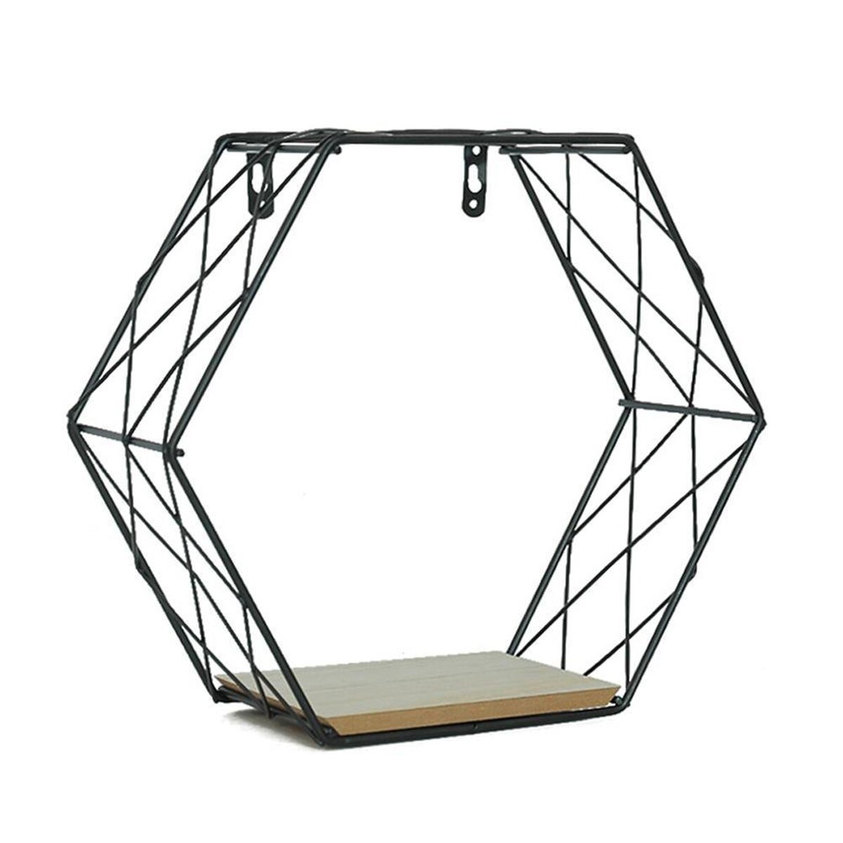 Nordisk jern sekskantet gittervæg opbevaringsstativ hylde væghængende geometrisk figur vægdekoration stue dekorativ hylde: M / Sort