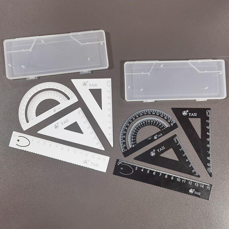 4 Pcs/Set Square Triangle Ruler Aluminum Alloy Protractor Set Drawing School Supplies 2 Colors Available Student drawing ruler