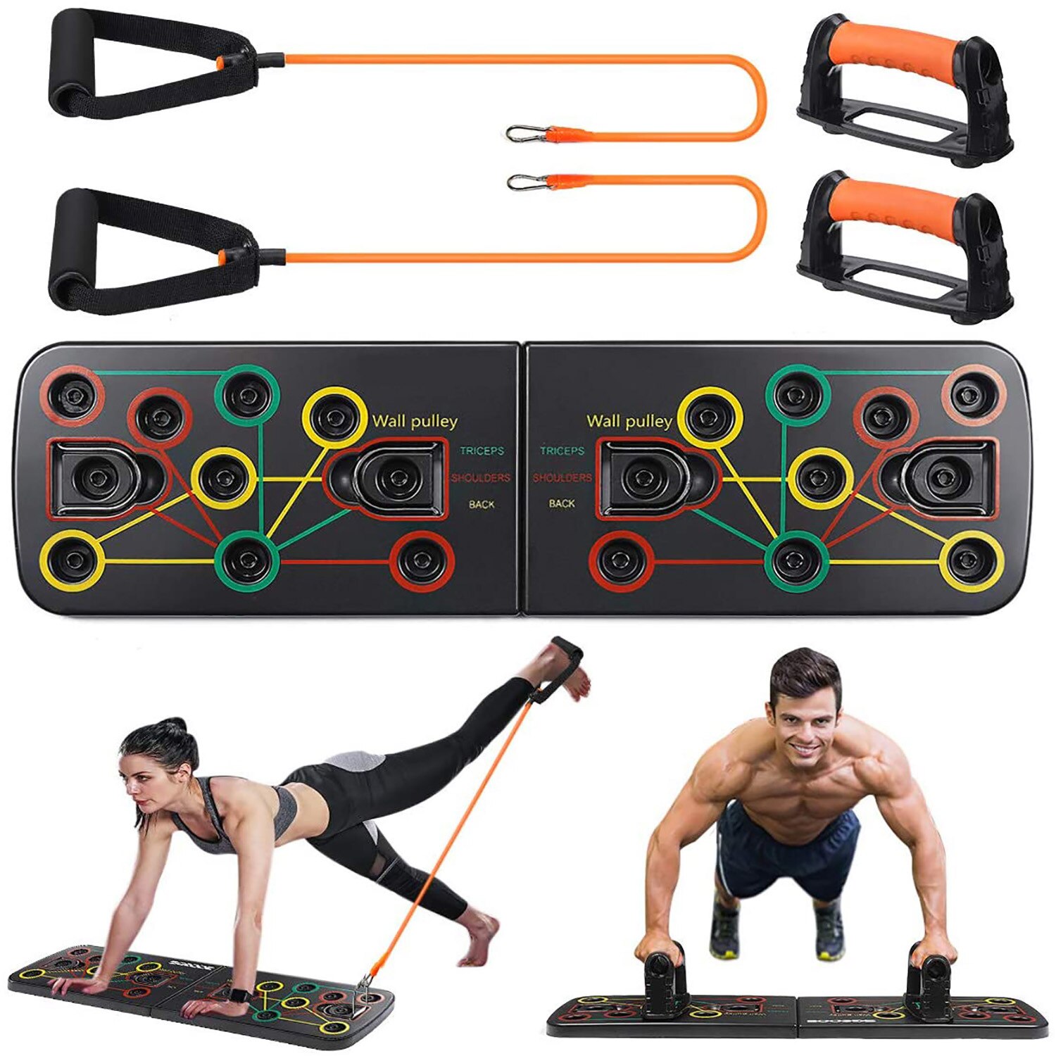 9 In 1 Push Up Rack Board With Latex Resistance Bands Body Building Board System Fitness Comprehensive Indoor Training Gym