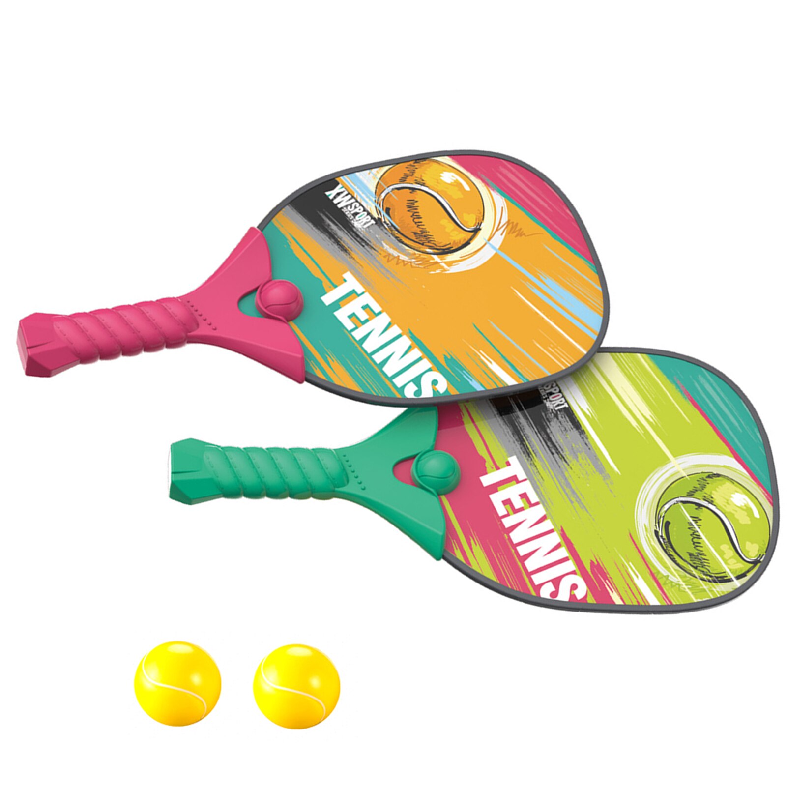 freundlicher Kinder'sTennis wählen Schläger Mit Kugeln Sicher dauerhaft quetschen Schläger draussen Strand Spielen Sport Ausrügestochen Spielzeug: Ursprünglich Titel