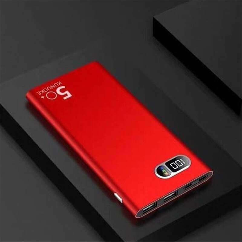 Power Bank 50000mA Large Capacity 2USB Digital Display Outdoor Travel Emergency Ultra-thin Mobile Power Portable Charg: red