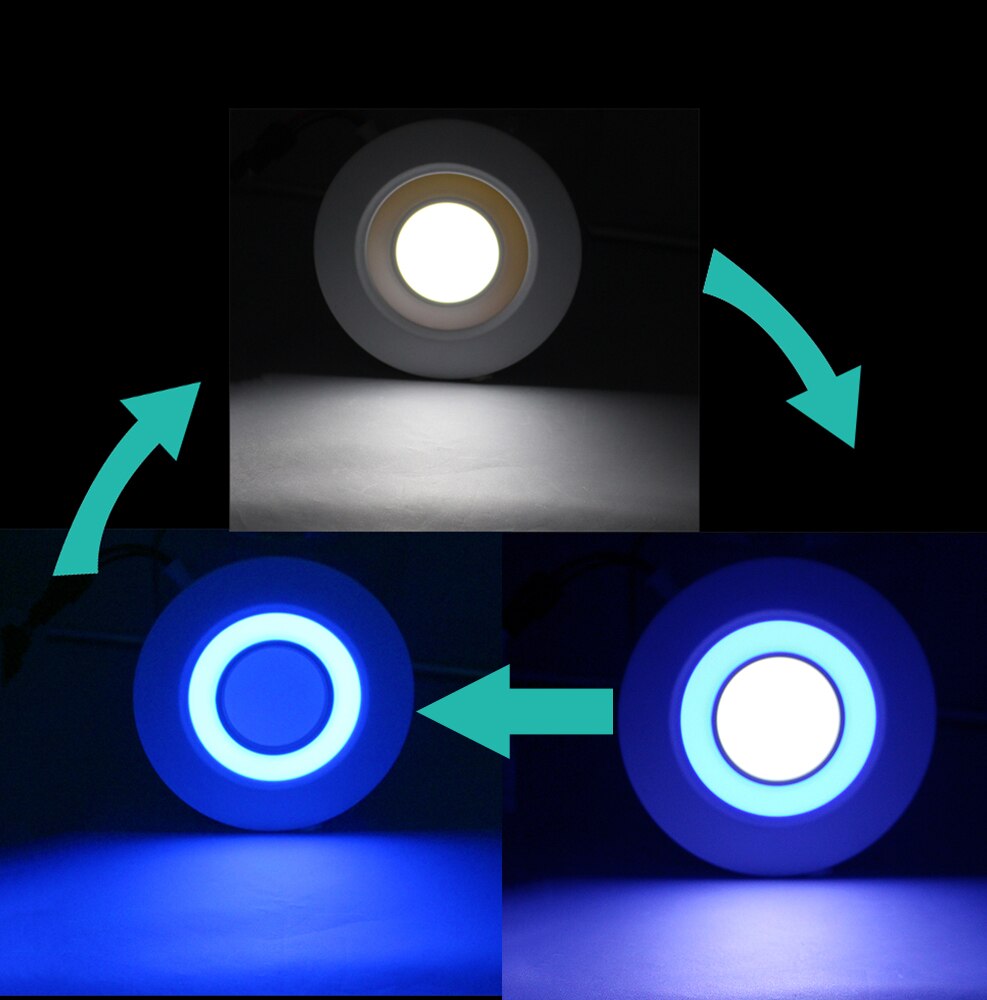 3 Model okrągły niebieski + biały dwukolorowy Panel Led 6w/9w/16w/24w AC85-265V wpuszczane LED oświetlenie sufitowe oświetlenie wewnętrzne