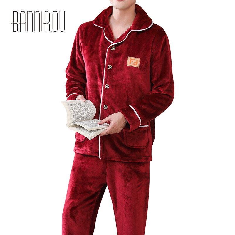 Bannirou pyjama's voor mannen, set nachtkleding, 100%  fluwelen warme pyjama's, winterpakken, nachtkleding voor mannen, huiskleding: Rood / Xxxl