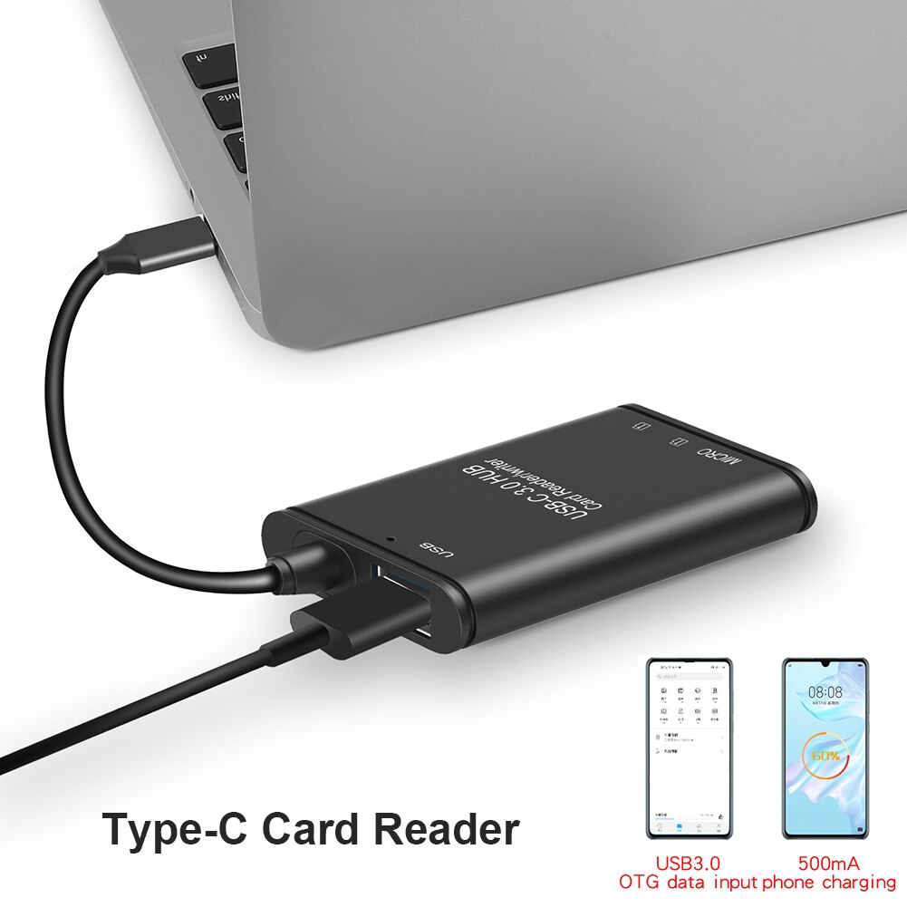 Protable Memory Card Reader Secure Digital TF Memory Card Reader USB 3.1 Type C to USB 3.0 OTG Adapter for Laptop Tablet