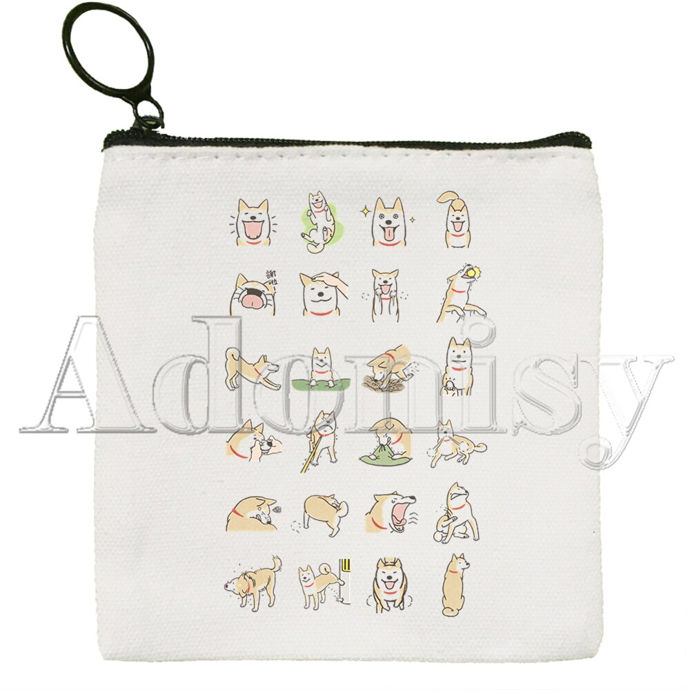 Shiba Inu Dog Japanese Cute Dog Mini Coin Purse Canvas Student Wallet Coin Case Zipper Hand Female Key Case: L