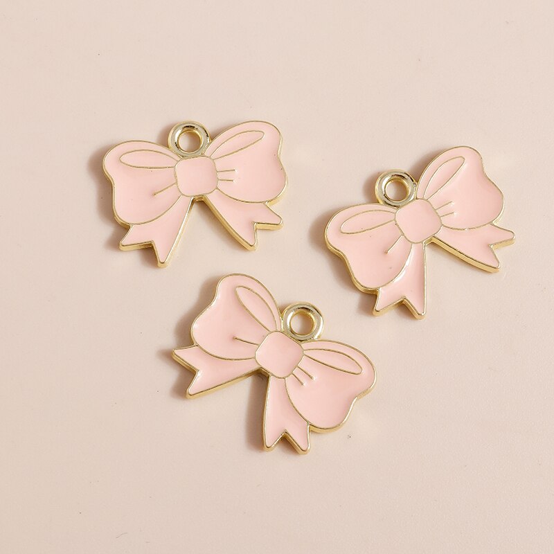 10 Uds. De dijes de lazo rosa esmaltados de 16x13 para fabricación de joyería hecha a mano DIY, dijes para niñas, colgantes, collares, pendientes, accesorios: Marrón