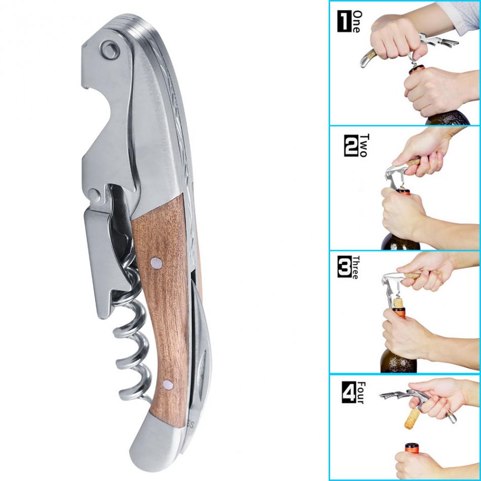 Professionele Wijn Opener Met Houten Handvat Corking Wijn Flessen Schroef Kurkentrekker Wijn Opener Jar Blikopener Bar Accessoires