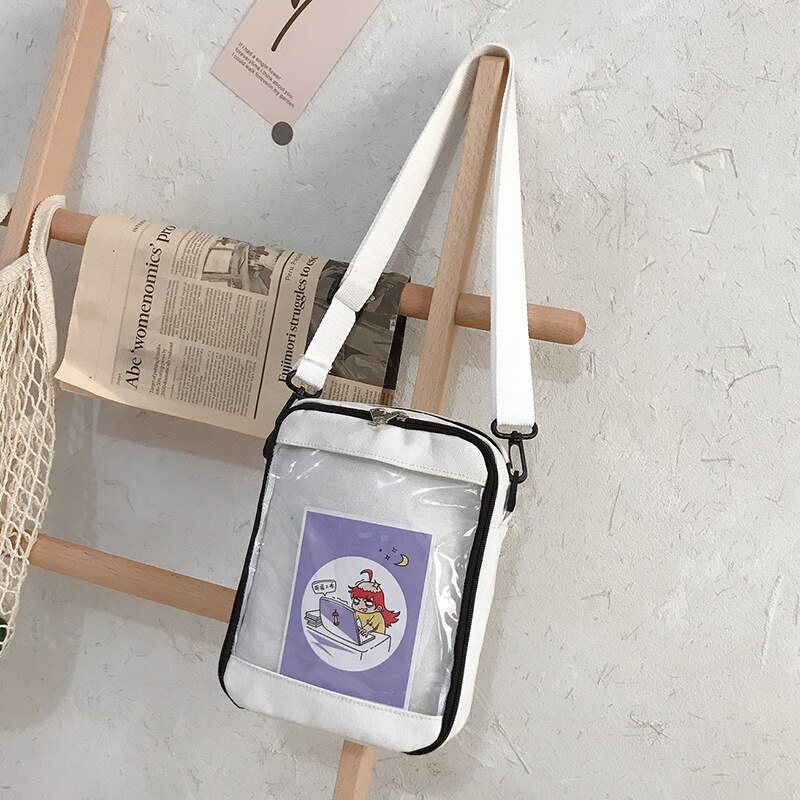 Women Handbags for Girls Shoulder Bags PVC Transparent Messenger Bags Students School Bookbag Crossbody Bags: White