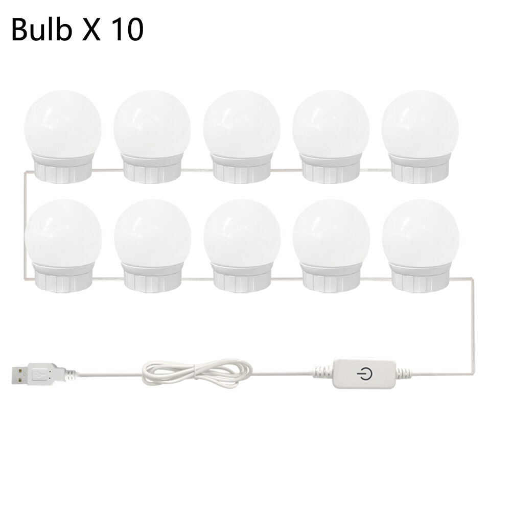 LED 5V maquillaje espejo bombilla Hollywood Vanity luces continua regulable lámpara de pared 2 6 10 14 Kit de bombillas para tocador: 10 Bulbs