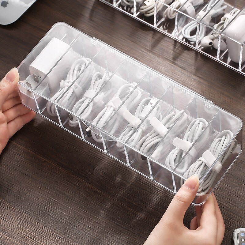 Cable Storage Box Transparent Plastic Data Line Storage Container for Desk Stationery Makeup Organizer, Key and Jewelry Box