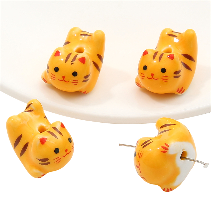 Cuentas de cerámica pintadas a mano de animales de dibujos animados multicolor para la fabricación de joyas, pulseras hechas a mano, accesorios de manualidades de collar, 1Pc: Rosa