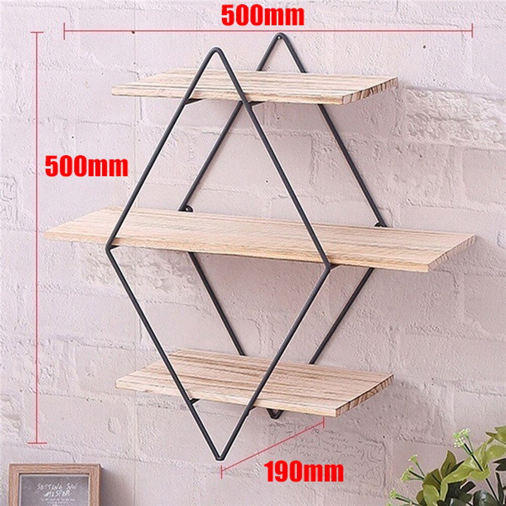 Étagère murale en forme de losange métallique, à 3 niveaux, étagère de rangement pour unité murale rétro en bois, Style industriel, noir