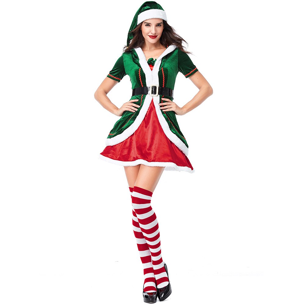 Disfraz de Papá Noel para adultos, disfraz de Navidad para carnaval, diversión en tu de Navidad, Festival de elfo, vestido de lujo para pareja: Women Dress / XL