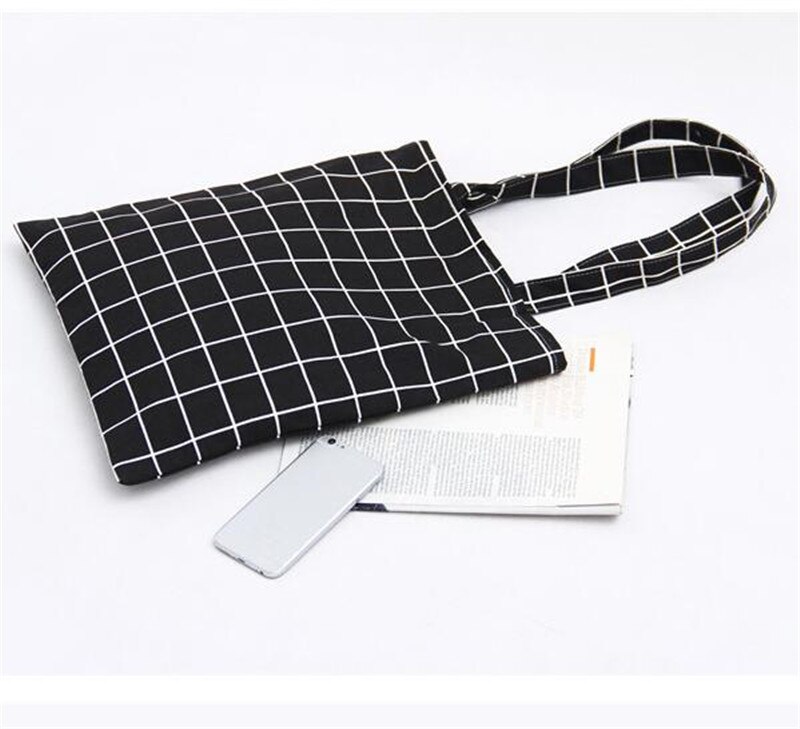 Dames student canvas linnen geruite schoudertas handtas veelkleurig eco winkelen grote capaciteit rits casual